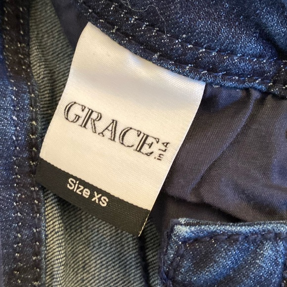 𝅺Grace in LA Embellished Rhinestone Studded  Designer Jean Skirt - Picture 8 of 11